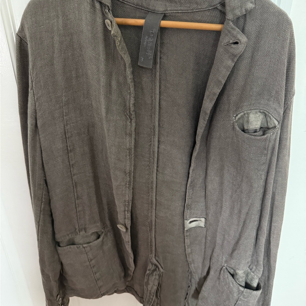 Masnada Distressed Linen Casual Blazer Jacket Gray Size M